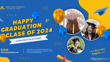 Blue Yellow Colorful Happy Graduation Medium Banner