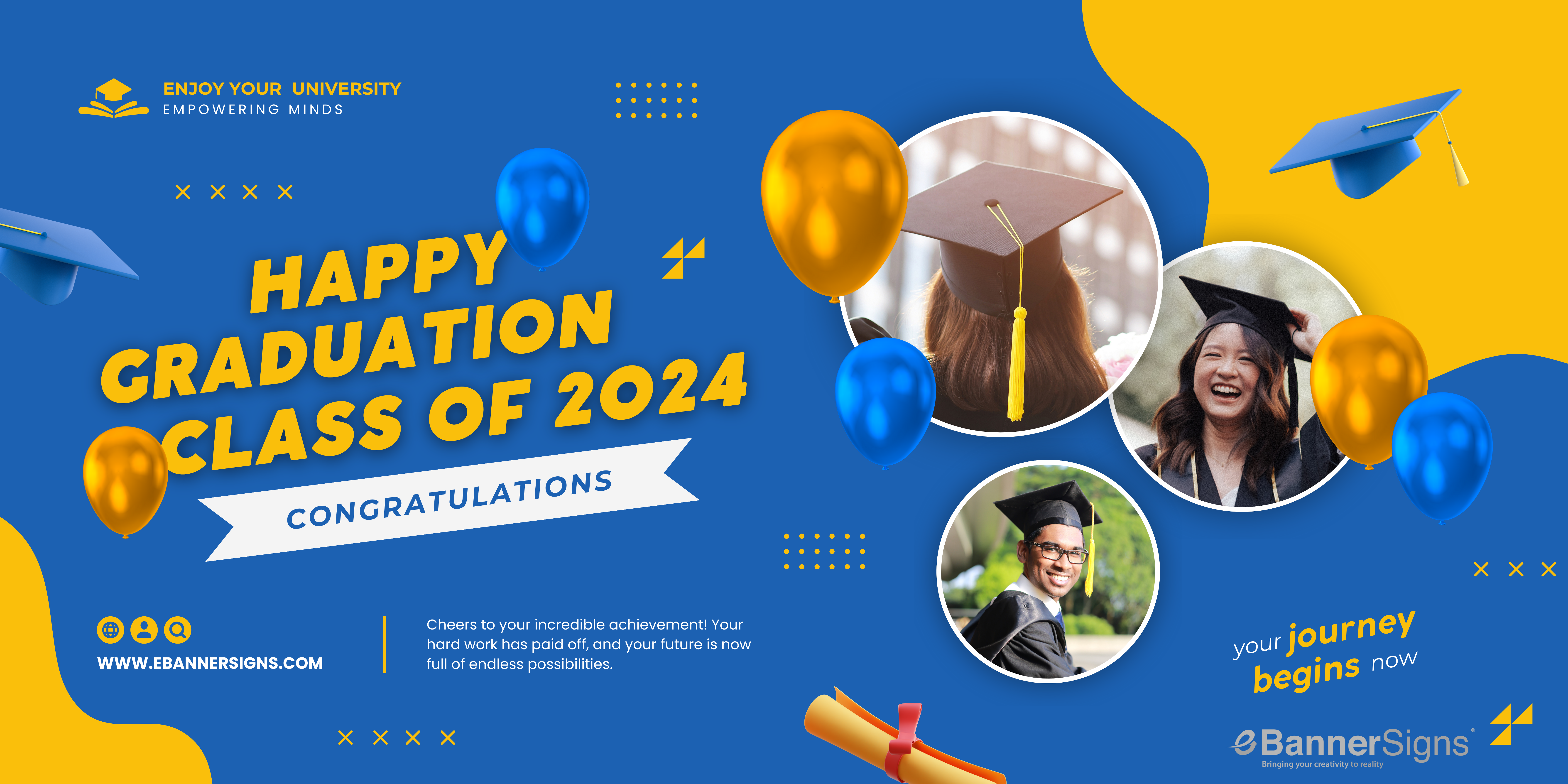 Blue Yellow Colorful Happy Graduation Medium Banner