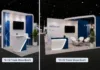 Comparison of 10x10 vs 10x20 trade show booth designs showcasing compact and large custom exhibition booth layouts.